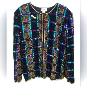 Vintage Tan Chho By Krishma Jacket Womens 3X Beaded/ Sequined Cocktail/Evening